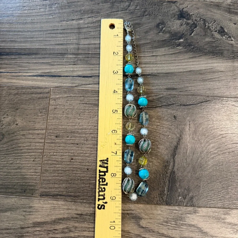 1928 Jewelry Co Turquoise Blue Glass Bead Silver Tone Filigree Necklace 18 Inch
